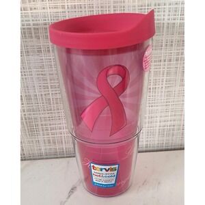 Tervis Breast Cancer Awareness 24 Oz Tumbler Cup Lid Pink Ribbon Wrap New UU